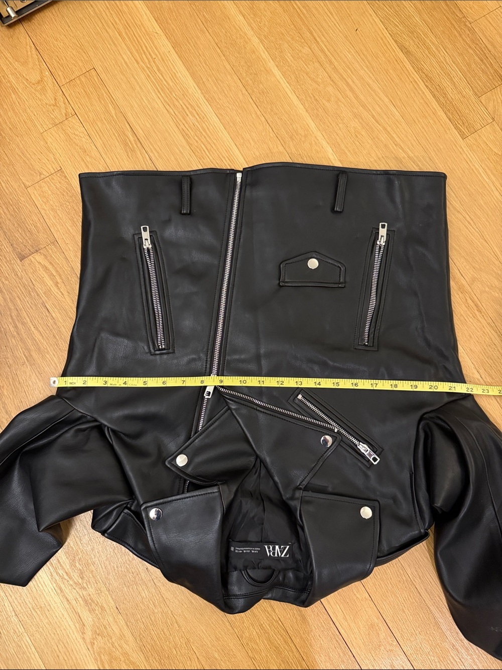 Zara Black Leather Motorcycle Jacket Size XL - Picture 6 of 8